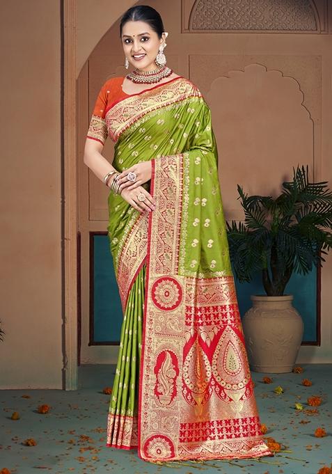 Green Jacquard Woven Saree Set