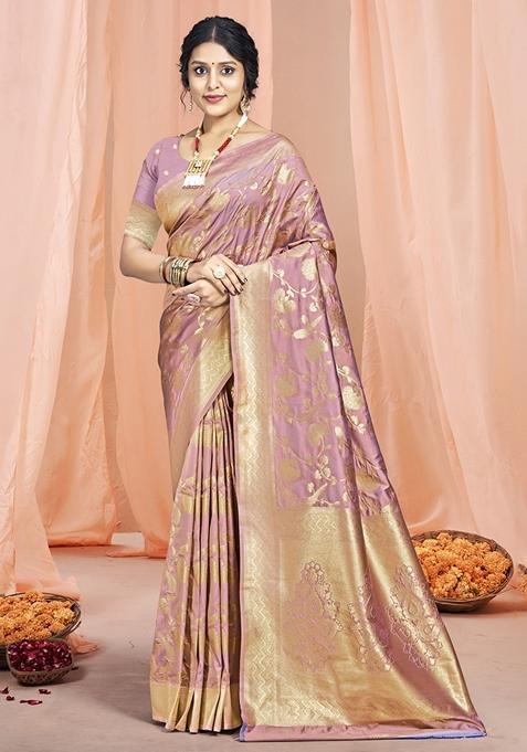 Pink Jacquard Woven Saree Set