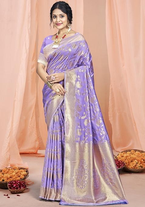 Purple Jacquard Woven Saree Set