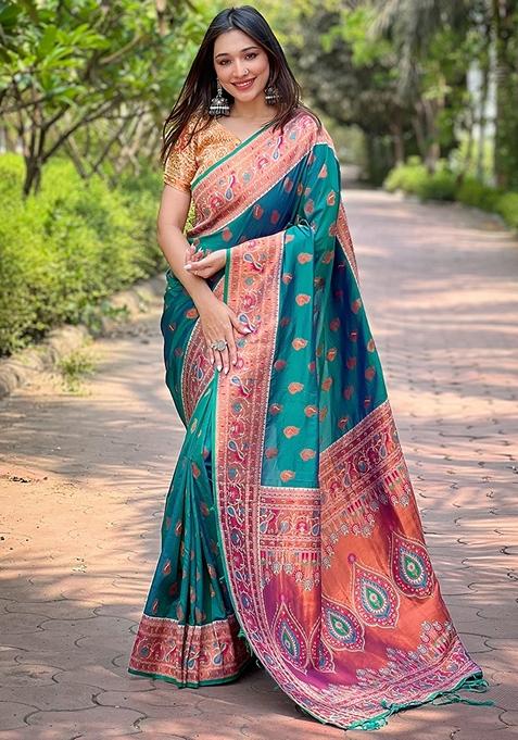 Green Paithani Work Woven Saree Set