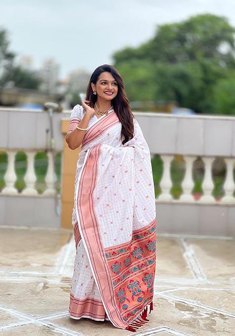 White Paithani Work Woven Saree Set