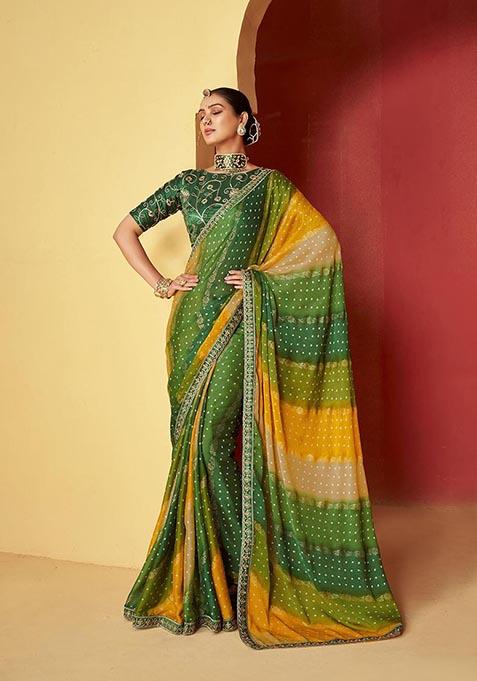 Multicolor Printed Woven Saree Set