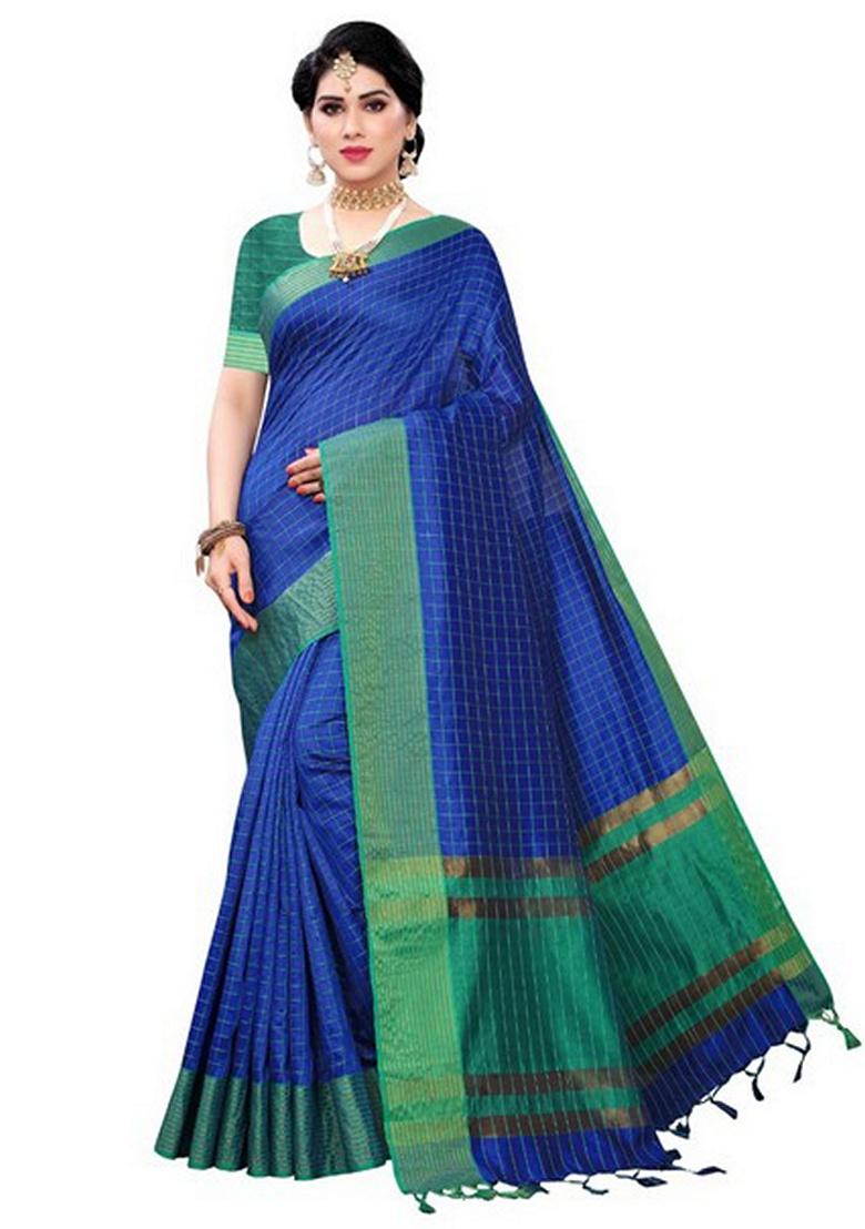 Navy Blue Woven Design Jacquard Saree Set