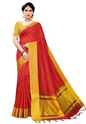 Red Woven Design Jacquard Saree Set