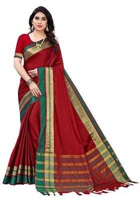 Red Woven Design Jacquard Saree Set