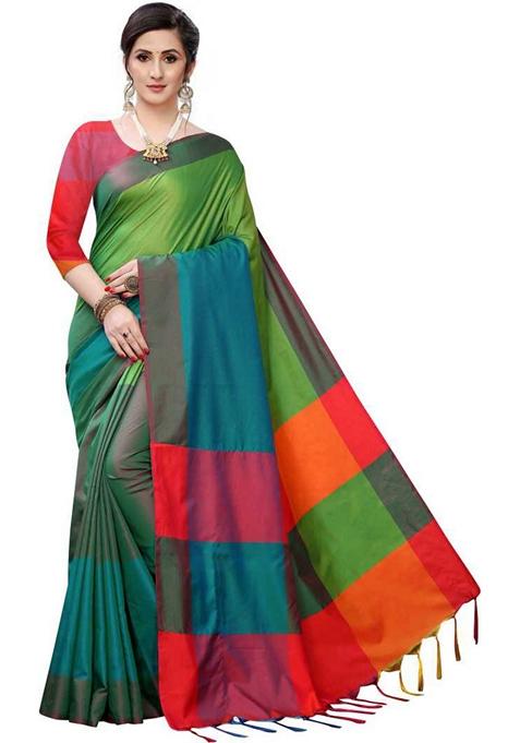 Green Woven Design Jacquard Saree Set