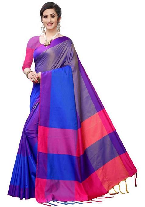 Blue Woven Design Jacquard Saree Set