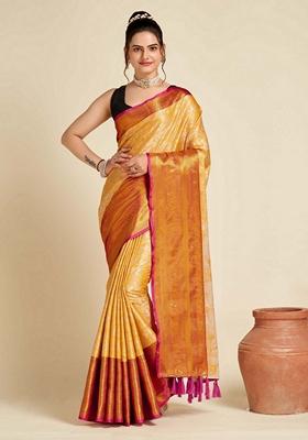 Yellow Woven Design Jacquard Saree Set