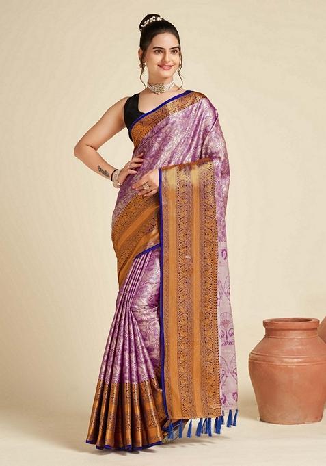 Lavender Woven Design Jacquard Saree Set