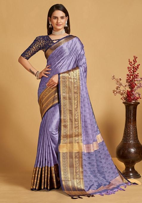 Purple Woven Design Jacquard Saree Set