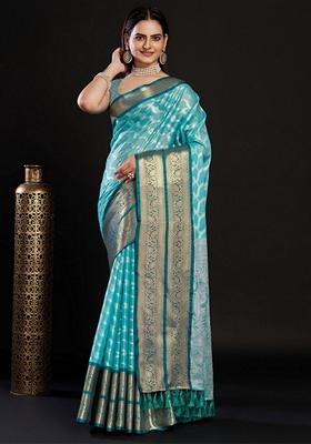 Sky Blue Woven Design Jacquard Saree Set