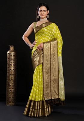 Yellow Woven Design Jacquard Saree Set
