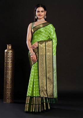 Green Woven Design Jacquard Saree Set