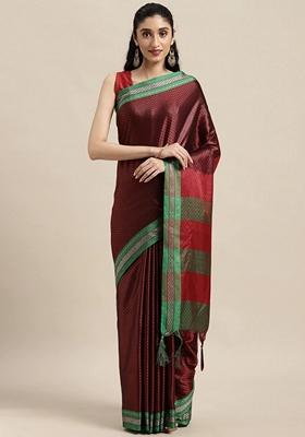 Red Woven Design Jacquard Saree Set