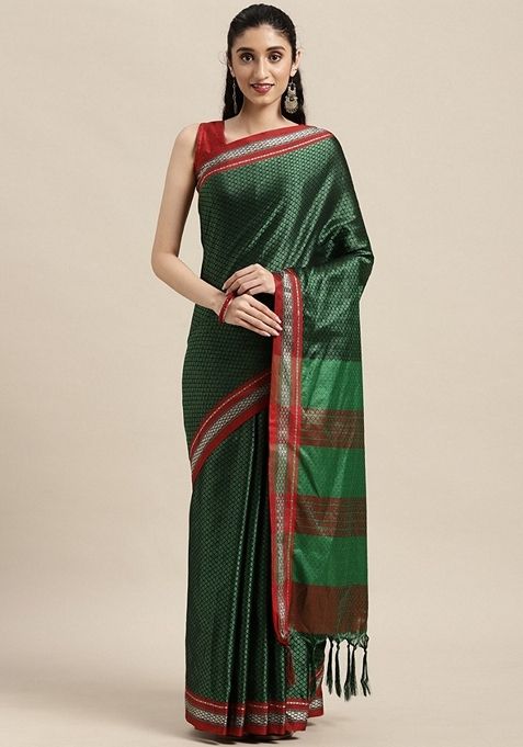 Green Woven Design Jacquard Saree Set