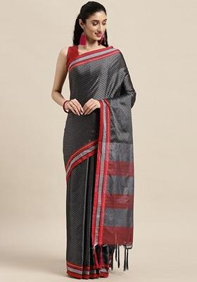 Light Grey Woven Design Jacquard Saree Set