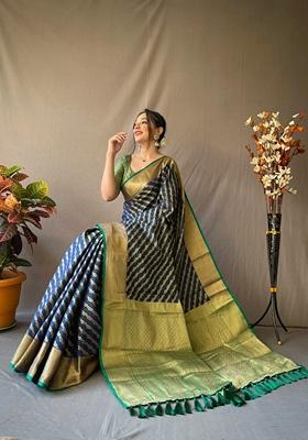 Navy Blue Woven Design Jacquard Saree Set