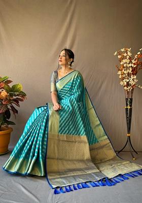 Sky Blue Woven Design Jacquard Saree Set
