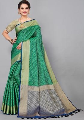 Green Woven Design Jacquard Saree Set