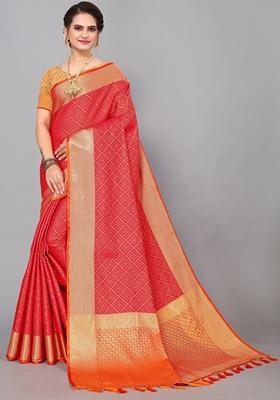 Red Woven Design Jacquard Saree Set