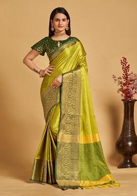 Yellow Woven Design Jacquard Saree Set