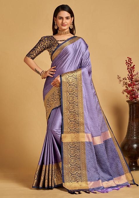 Lavender Woven Design Jacquard Saree Set