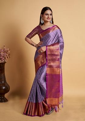 Lavender Woven Design Jacquard Saree Set