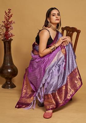 Lavender Woven Design Jacquard Saree Set