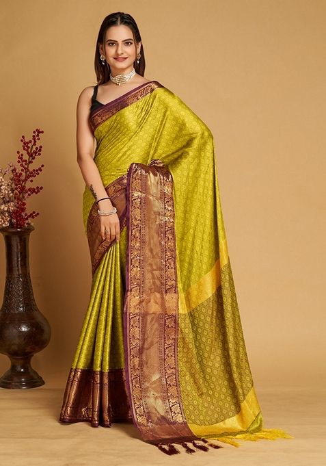 Yellow Woven Design Jacquard Saree Set