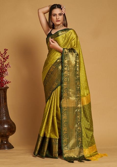 Green Woven Design Jacquard Saree Set