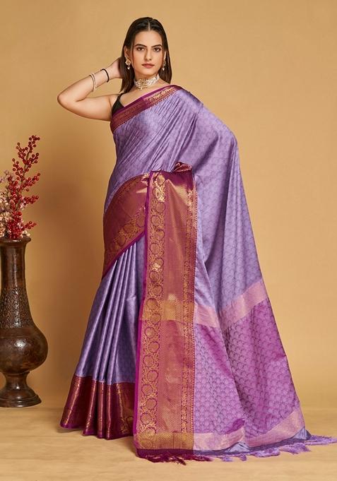 Lavender Woven Design Jacquard Saree Set