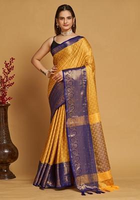 Yellow Woven Design Jacquard Saree Set
