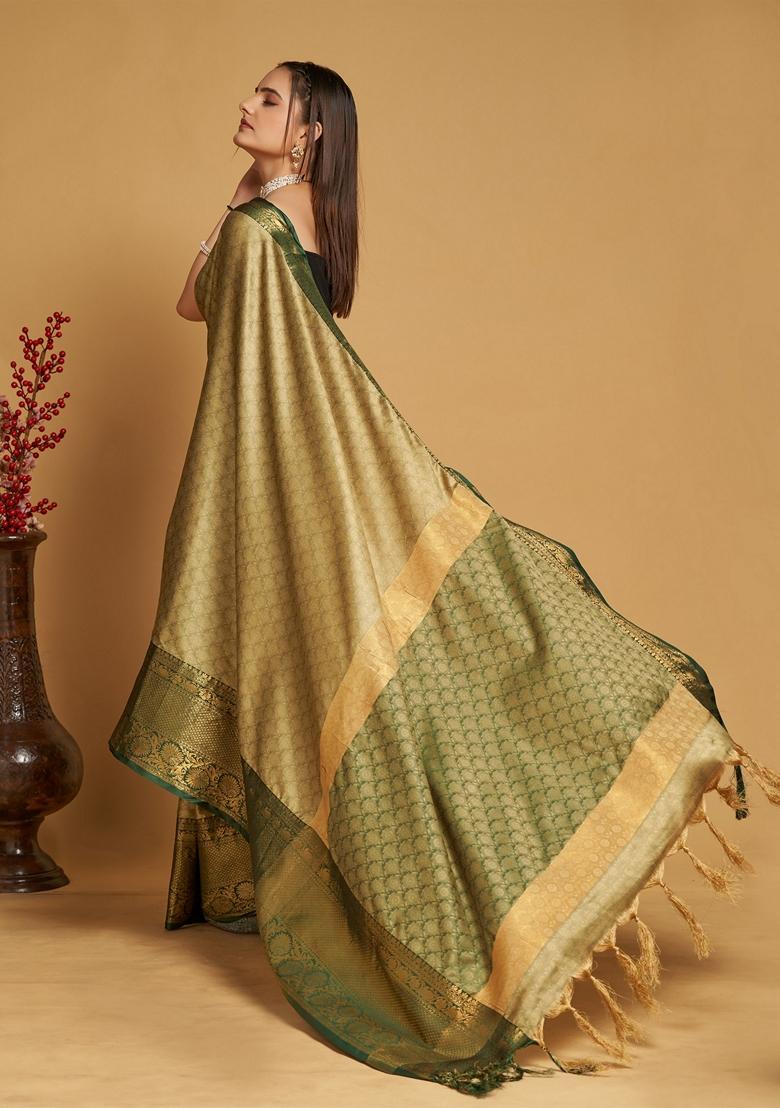 Beige Woven Design Jacquard Saree Set