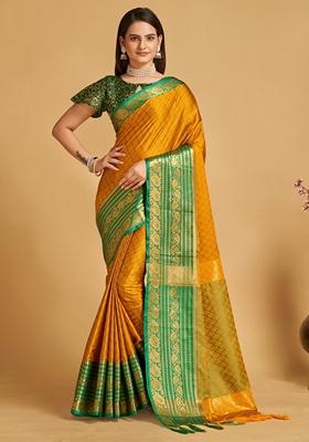 Mustard Woven Design Jacquard Saree Set