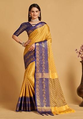 Yellow Woven Design Jacquard Saree Set