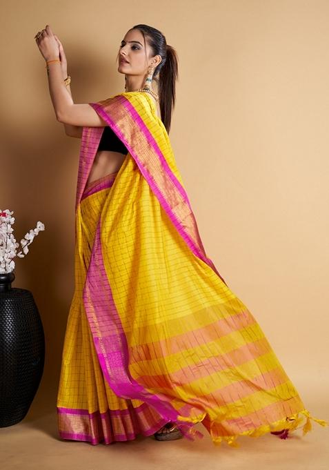 Yellow Woven Design Jacquard Saree Set