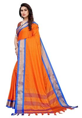 Orange Woven Design Jacquard Saree Set