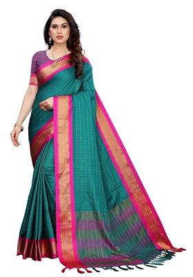 Turquoise Woven Design Jacquard Saree Set