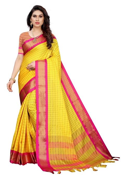 Yellow Woven Design Jacquard Saree Set