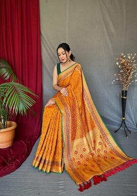 Yellow Woven Design Jacquard Saree Set