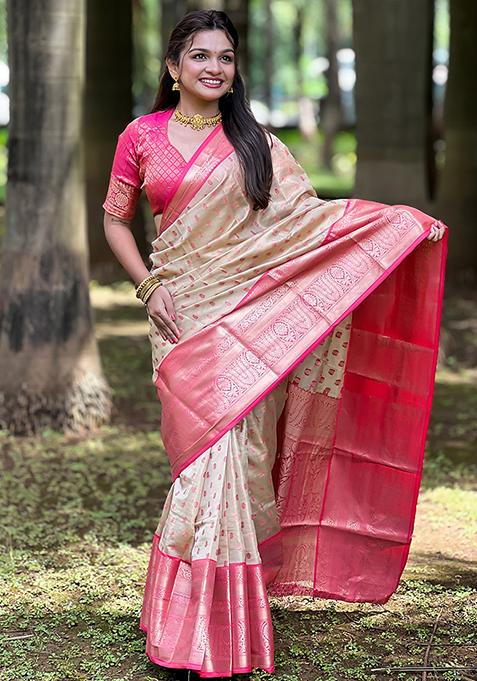 Chiku Brown Zari Woven Tissue Silk Saree Set