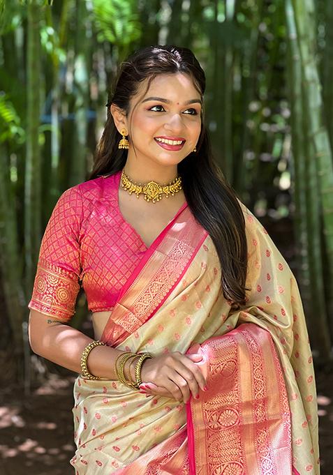 Chiku Brown Zari Woven Tissue Silk Saree Set