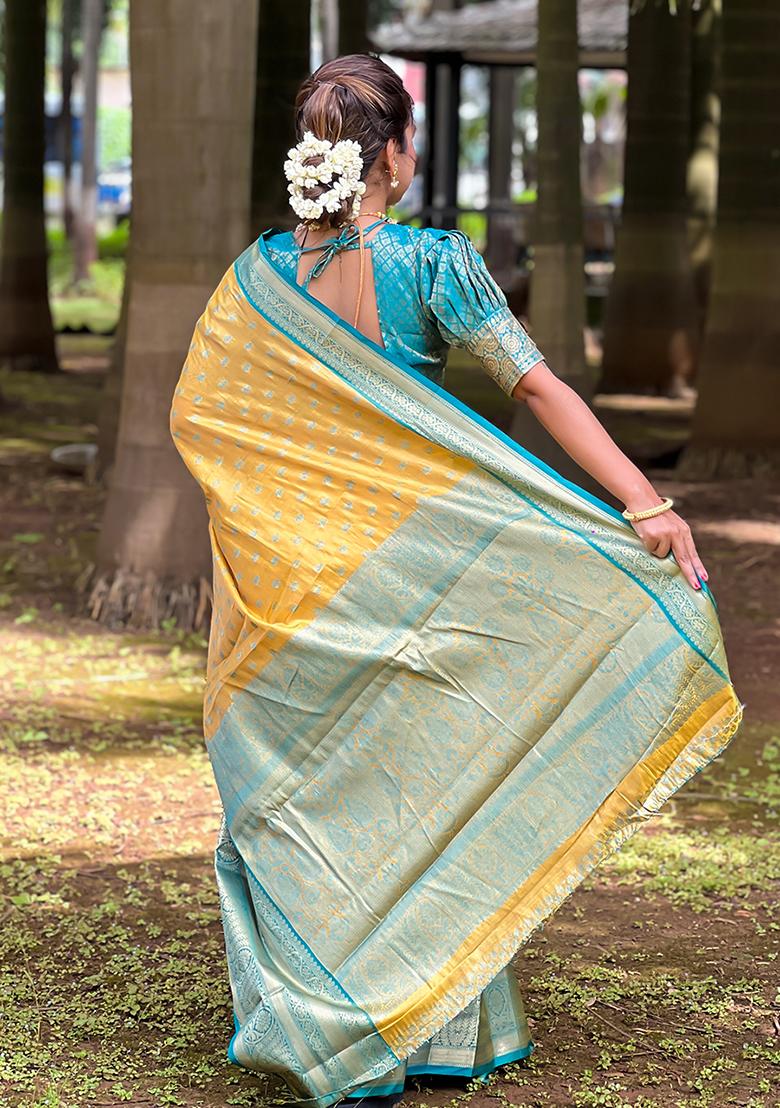 Yellow Zari Woven Tissue Silk Saree Set