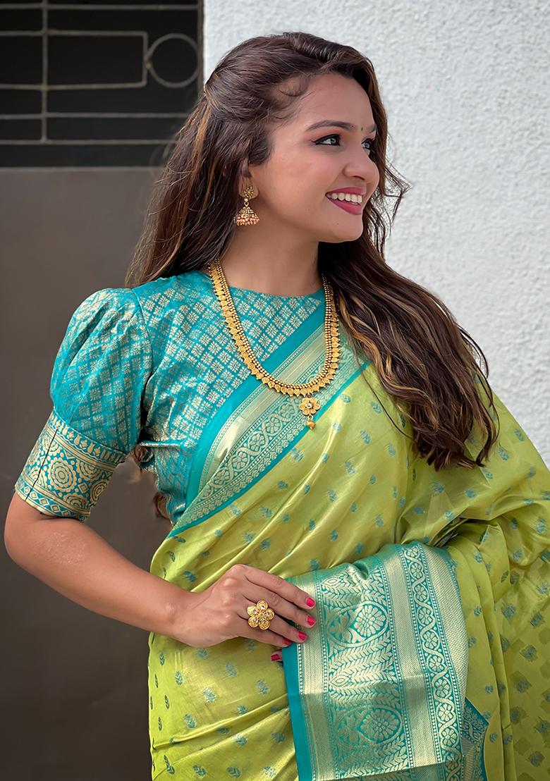 Green Zari Woven Tissue Silk Saree Set