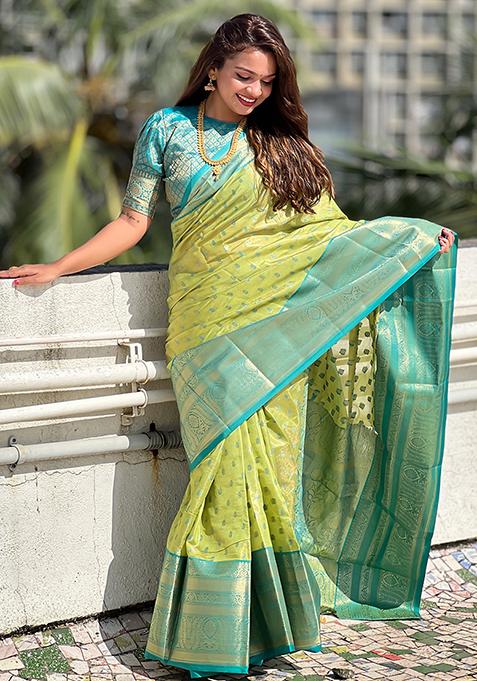 Green Zari Woven Tissue Silk Saree Set