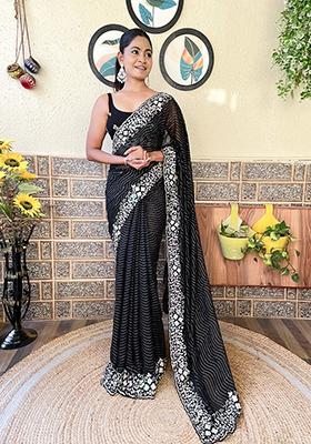 Black Sequin Embroidered Georgette Saree Set