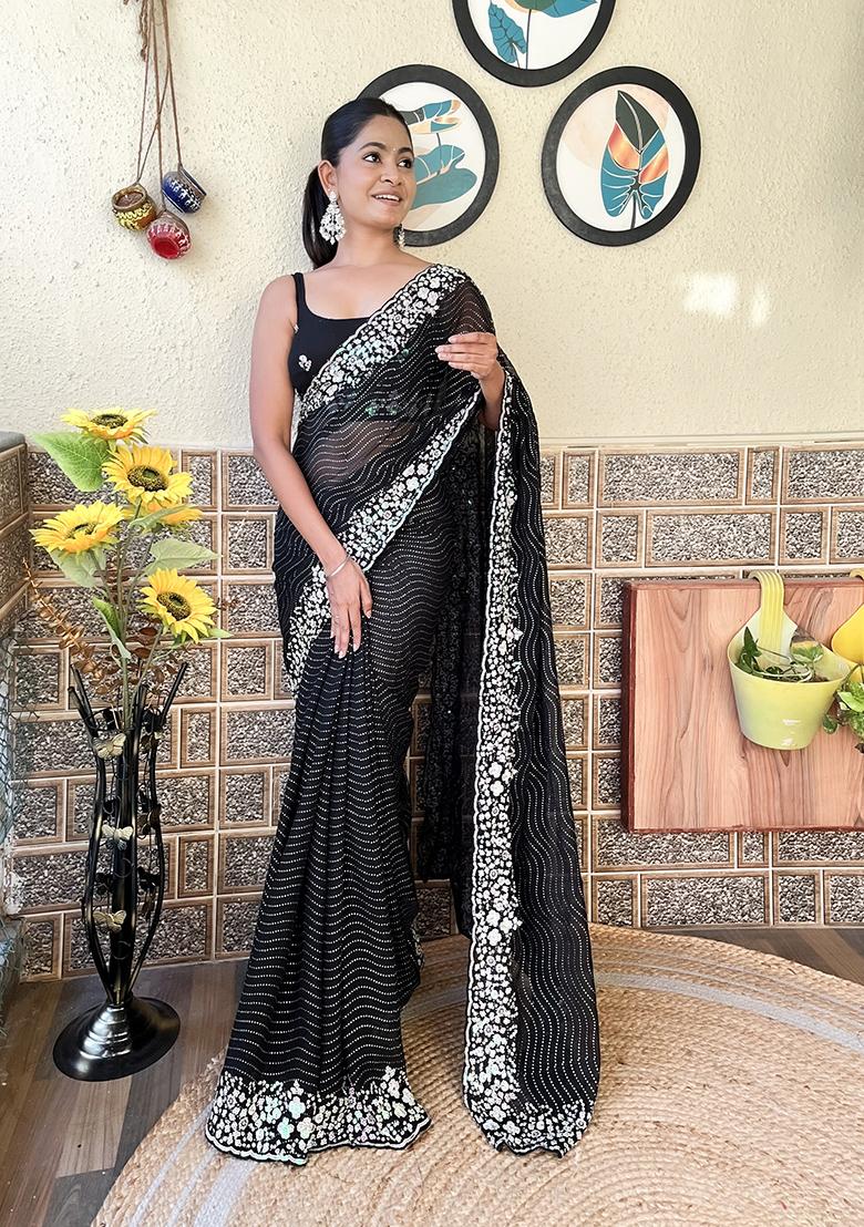 Black Sequin Embroidered Georgette Saree Set