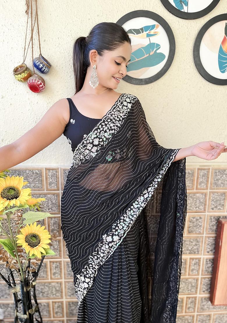 Black Sequin Embroidered Georgette Saree Set