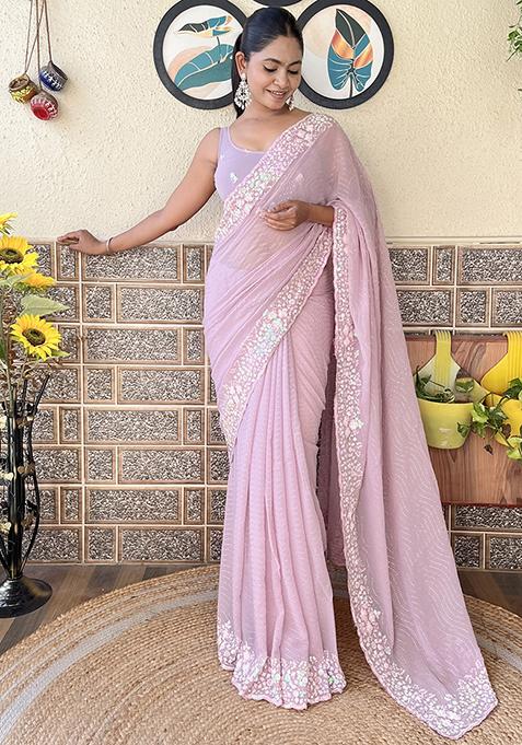 Lavender Sequin Embroidered Georgette Saree Set