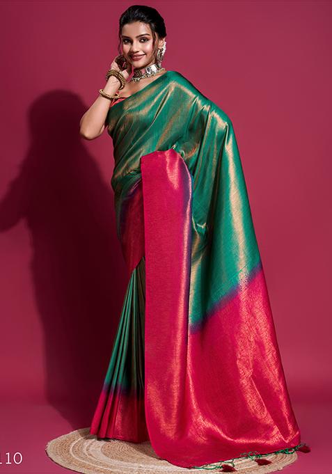 Green Zari Woven Soft Silk Saree Set